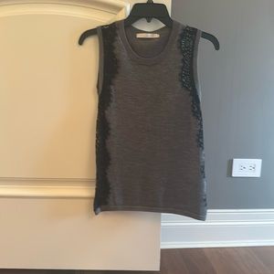 One Grey Day Grey Sleeveless knit Top with Black Lace Accents